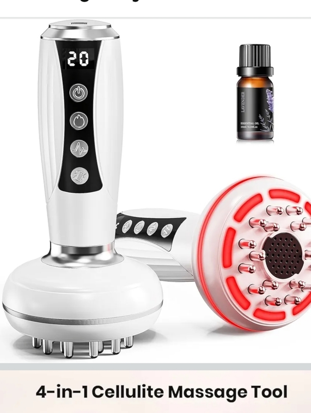 Cordless White Body Massage Device with Red LED Ring And Oil